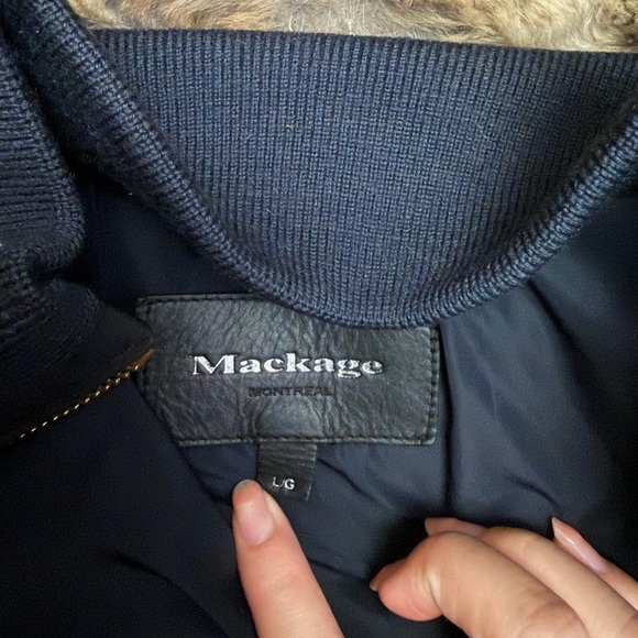 Mackage Dark Blue Puffer Coat with Brown Fur Trim - Picture 4 of 11